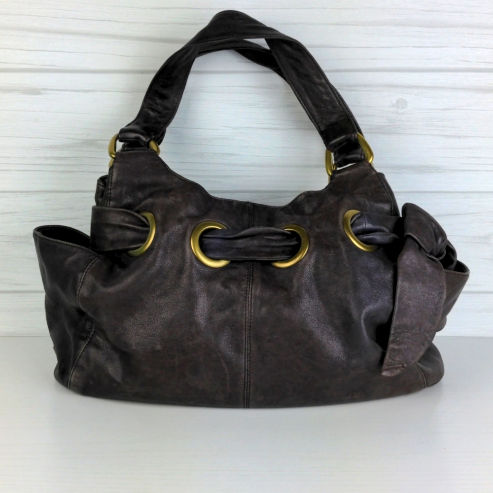 Kooba Brown Leather Bag w/ Gold Grommets Hobo
